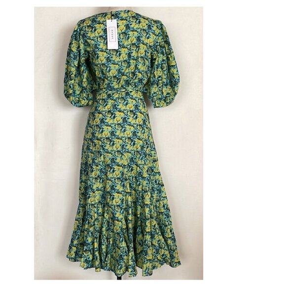 NWT RARE $445 RHODE FIONA WRAP AROUND MIDI DRESS IN BLUE RIO FLORAL PRINT SIZE S - Picture 2 of 5